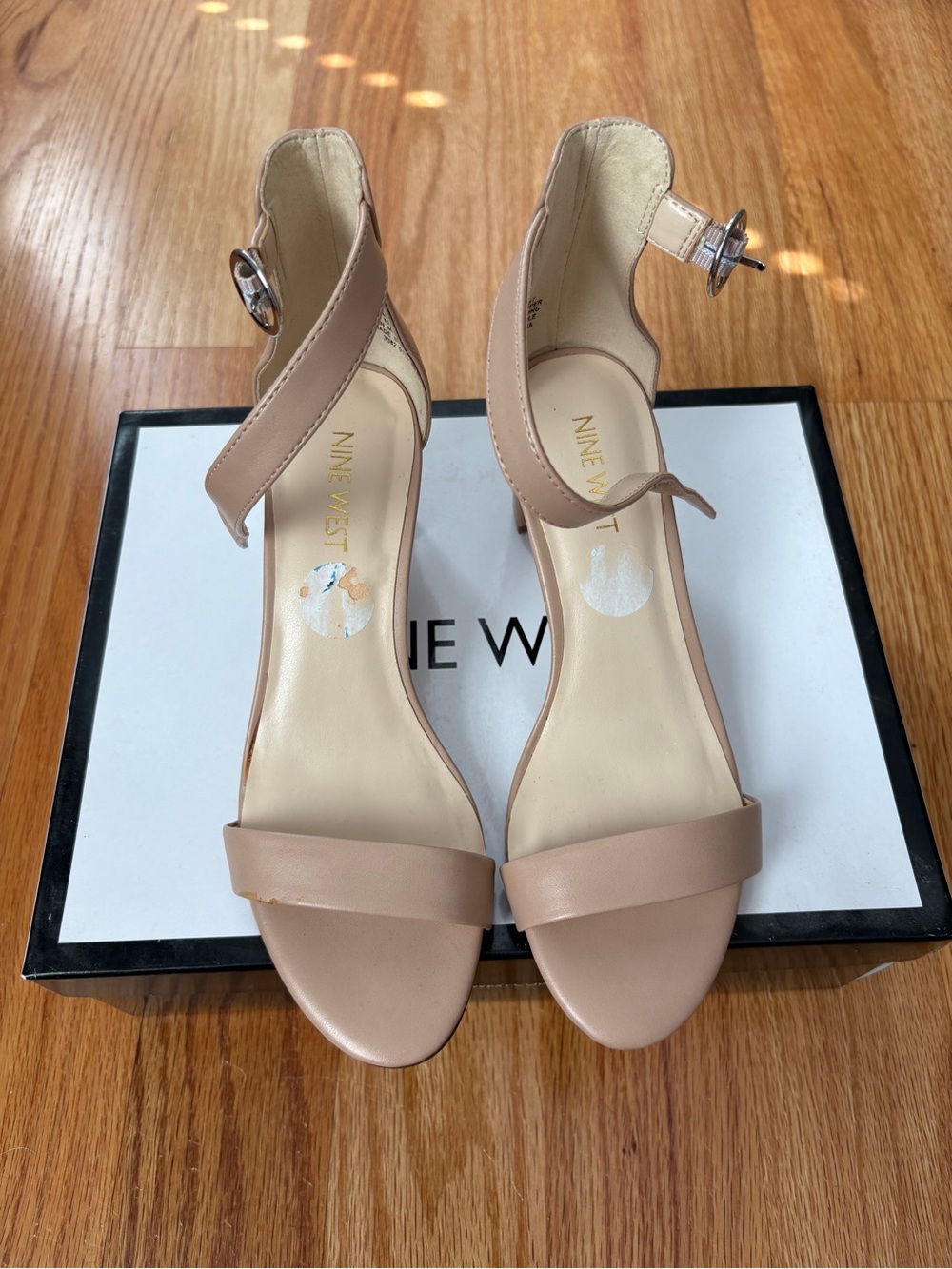 Nine West Beige Ankle-Strap Heeled Sandals